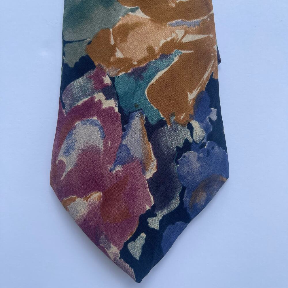 Kuppenheimer Mens All Silk Tie Floral Watercolor Purple Blue Gold Classic Office